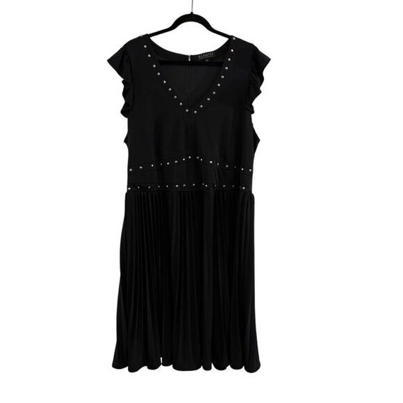 Eloquii Black Pleated Silver Studded Midi Dress Women's Plus Size 22 - Picture 1 of 7